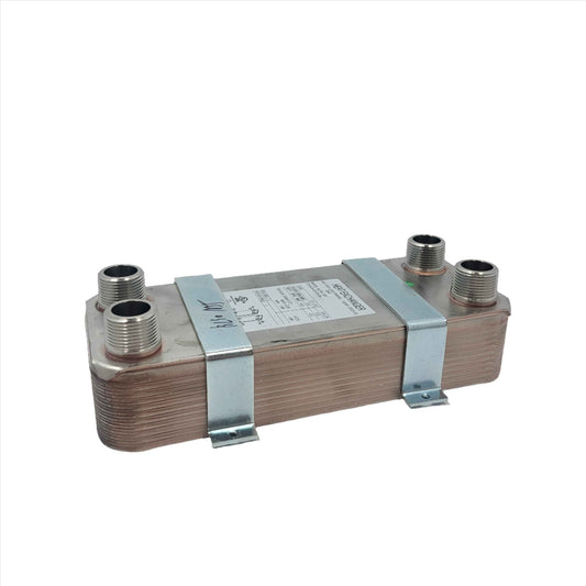 20 Plate 5x12 Water to Water Brazed Plate Heat Exchanger 1" MPT Ports w/ Brackets