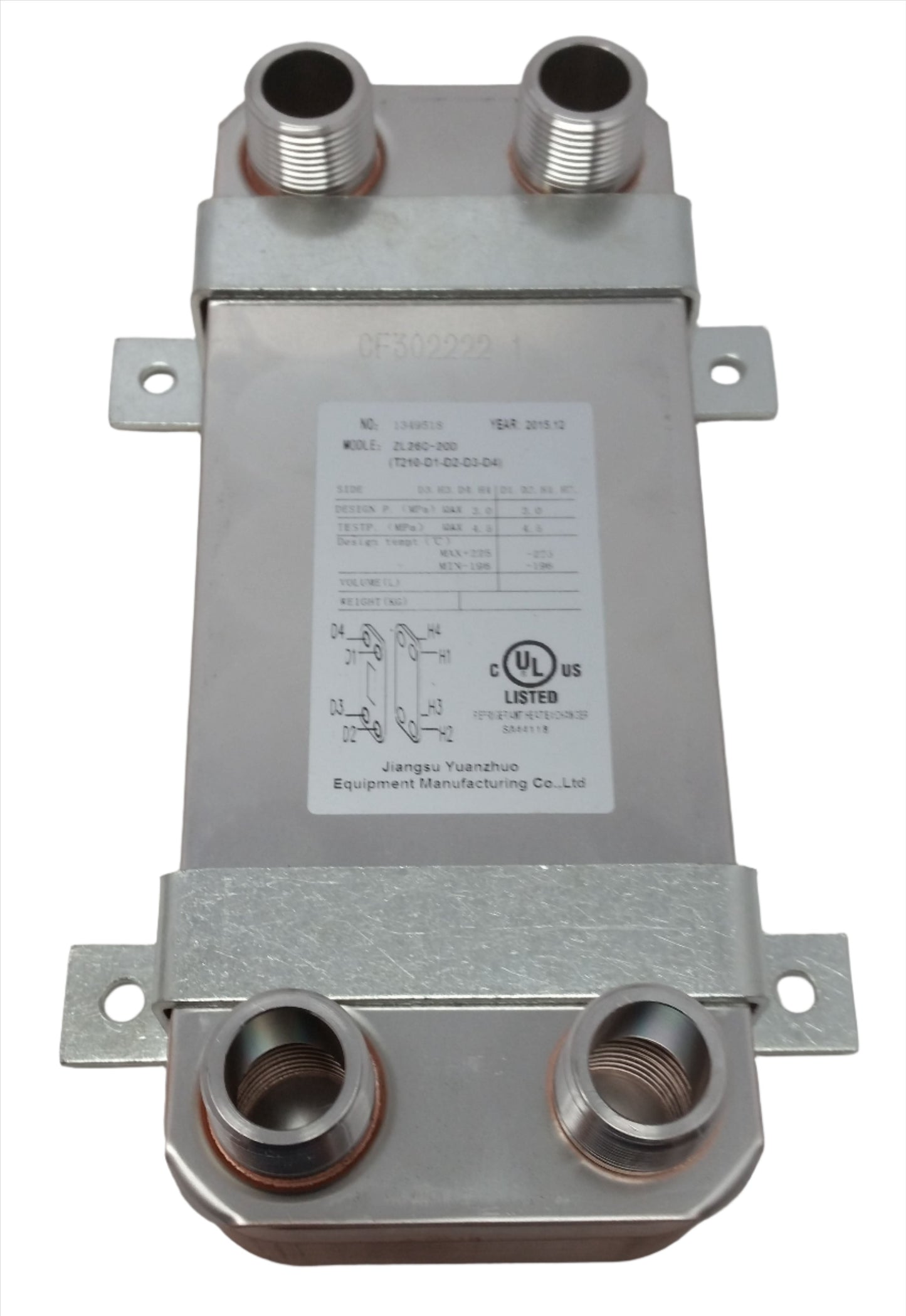 40 Plate 5x12 Water to Water Brazed Plate Heat Exchanger 1" MPT Ports w/ Brackets