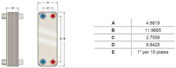 30 Plate 5x12 Water to Water Brazed Plate Heat Exchanger 1" MPT Ports w/ Brackets