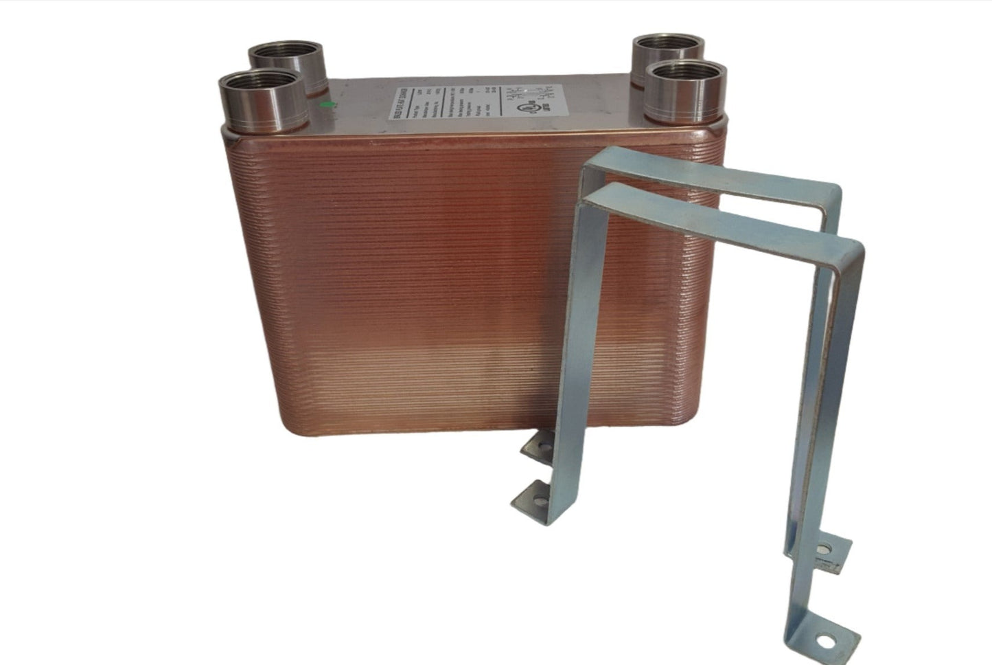 100 Plate 5x12 Water to Water Brazed Plate Heat Exchanger 1 1/4" FPT Ports w/ Brackets