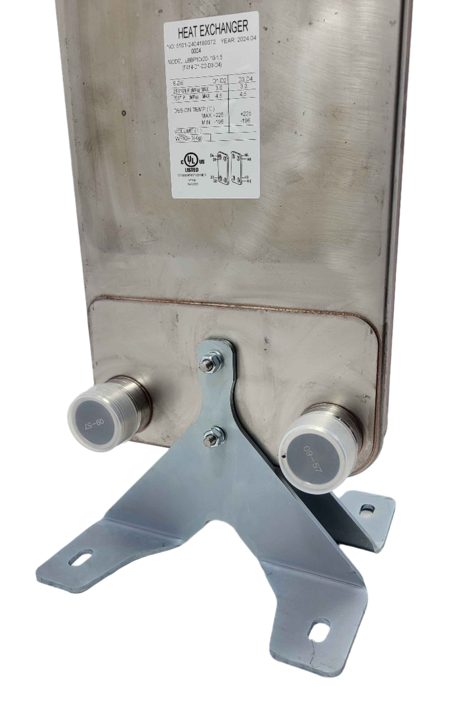 10"x20" Brazed 40 Plate Heat Exchanger-2" MPT