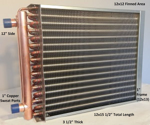 12x12  Water to Air Heat Exchanger  1" Copper Ports With Install Kit