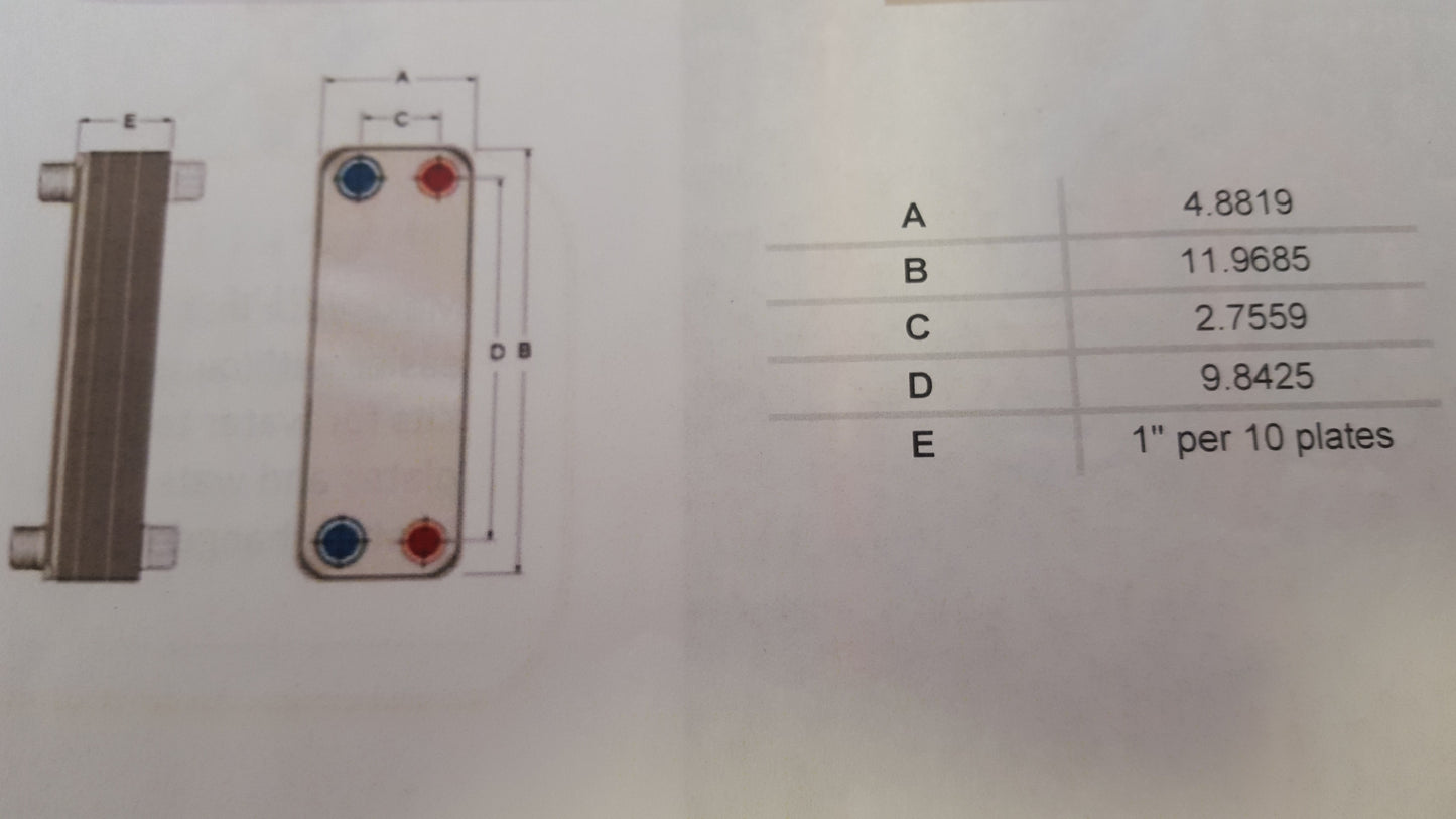 70 Plate 5x12 Water to Water Brazed Plate Heat Exchanger 1 1/4" MPT Ports w/ Brackets