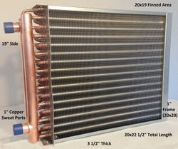 20x19  Water to Air Heat Exchanger 1" Copper Ports With Install Kit