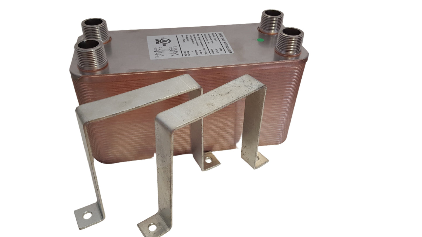 100 Plate 5x12 Water to Water Brazed Plate Heat Exchanger 1 1/4" MPT Ports w/ Brackets