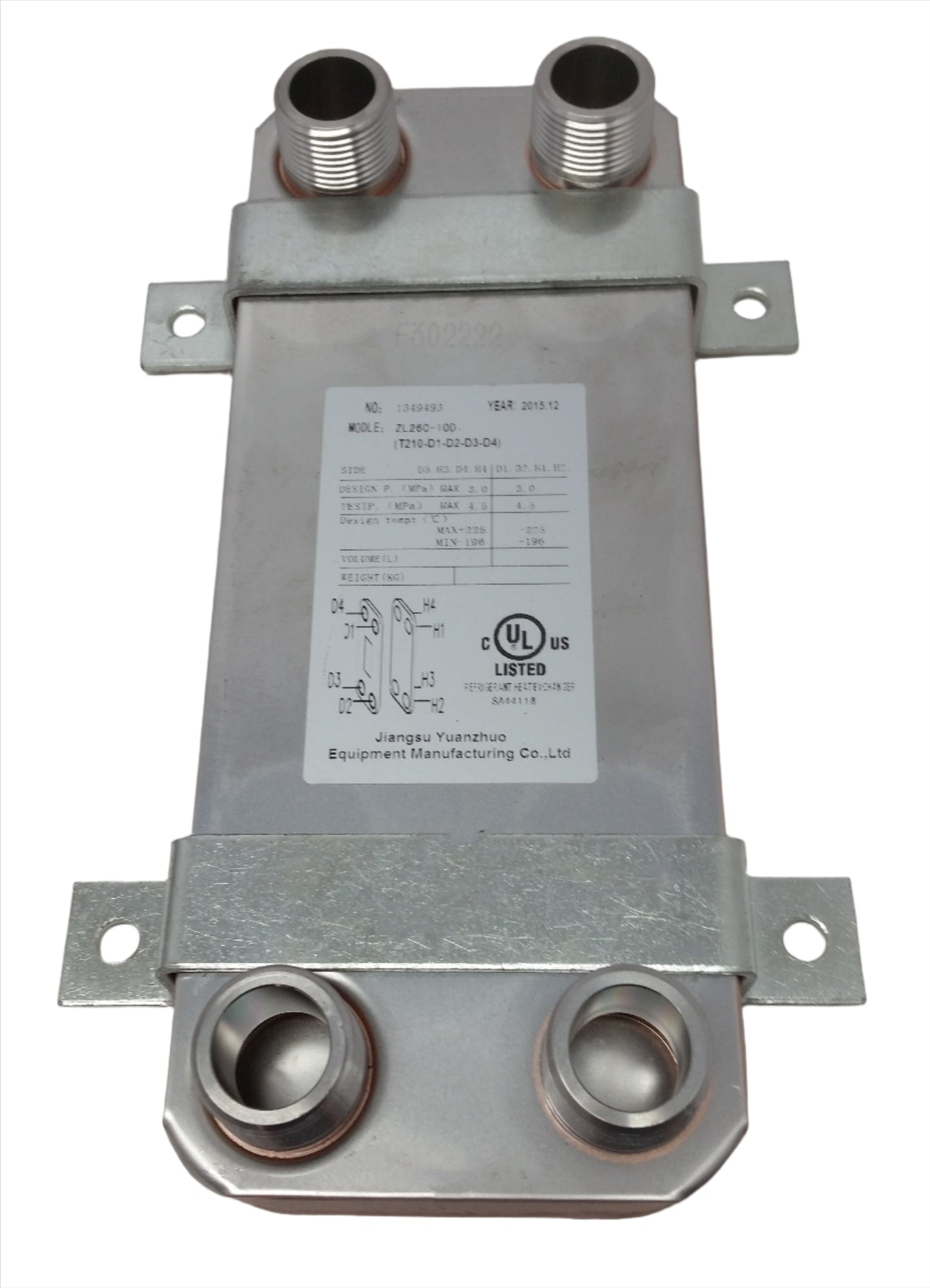 10 Plate 5x12 Water to Water Brazed Plate Heat Exchanger 1" MPT Ports w/ Brackets