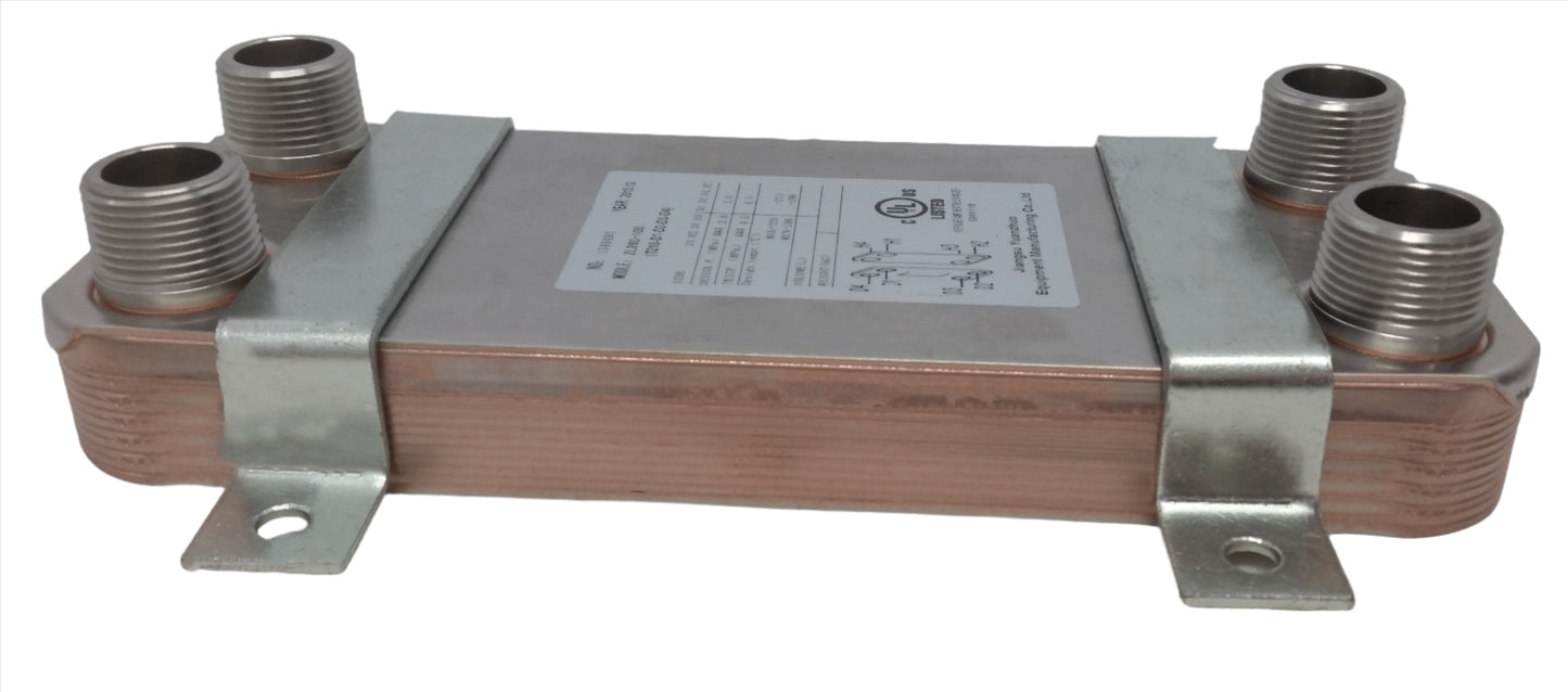 10 Plate 5x12 Water to Water Brazed Plate Heat Exchanger 1" MPT Ports w/ Brackets