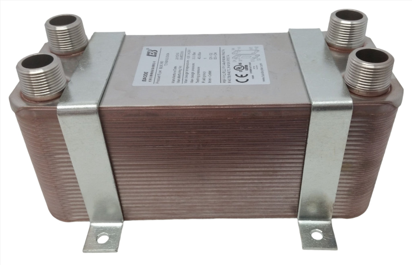 40 Plate 5x12 Water to Water Brazed Plate Heat Exchanger 1" MPT Ports w/ Brackets