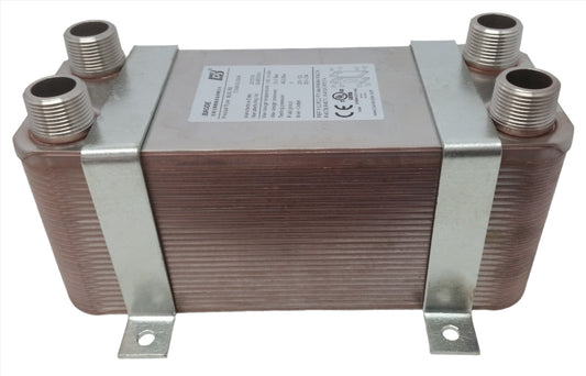 40 Plate 5x12 Water to Water Brazed Plate Heat Exchanger 1" MPT Ports w/ Brackets