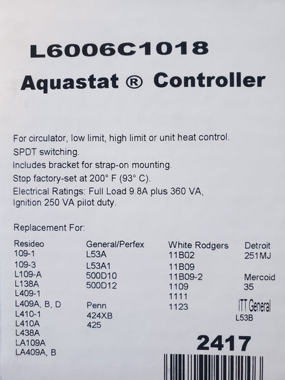 Resideo  Aquastat Controller L6006C1018 (Replaces Honeywell)
