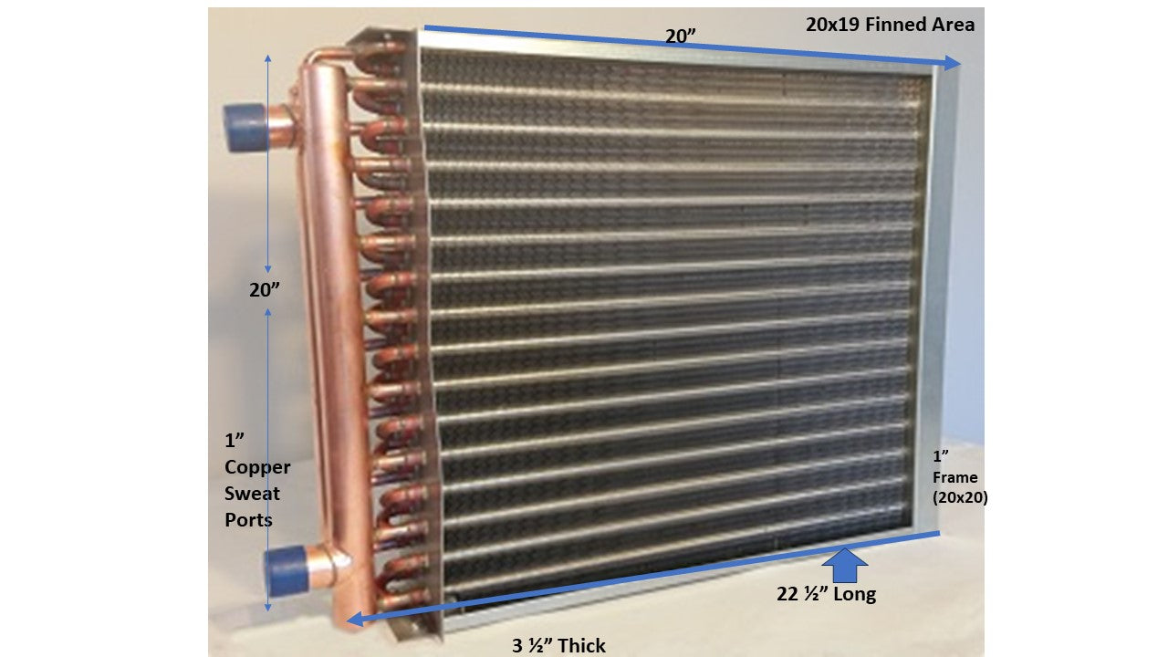 20x19  Water to Air Heat Exchanger 1" Copper Ports With Install Kit