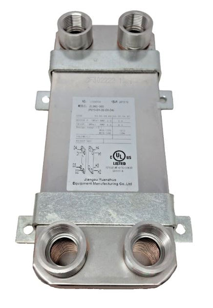 10 Plate 5x12 Water to Water Brazed Plate Heat Exchanger 1" FPT Ports w/ Brackets