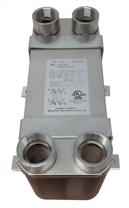 50 Plate 5x12 Water to Water Brazed Plate Heat Exchanger 1" FPT Ports w/ Brackets