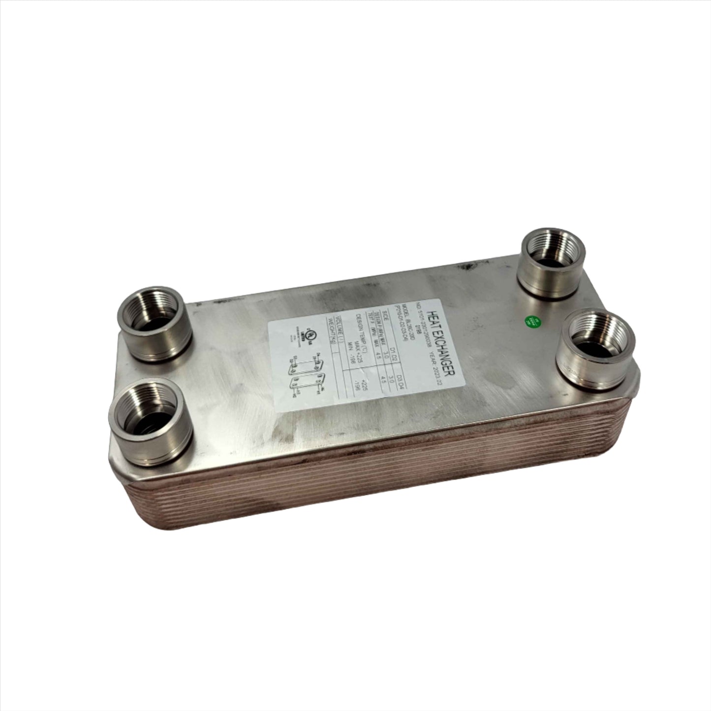 20 Plate 5x12 Water to Water Brazed Plate Heat Exchanger 1" FPT Ports w/ Brackets