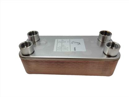 30 Plate 5x12 Water to Water Brazed Plate Heat Exchanger 1" FPT Ports w/Brackets