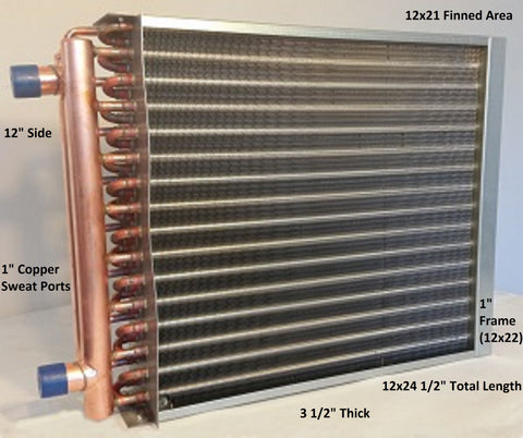 12x21  Water to Air Heat Exchanger 1" Copper Ports  With Install Kit