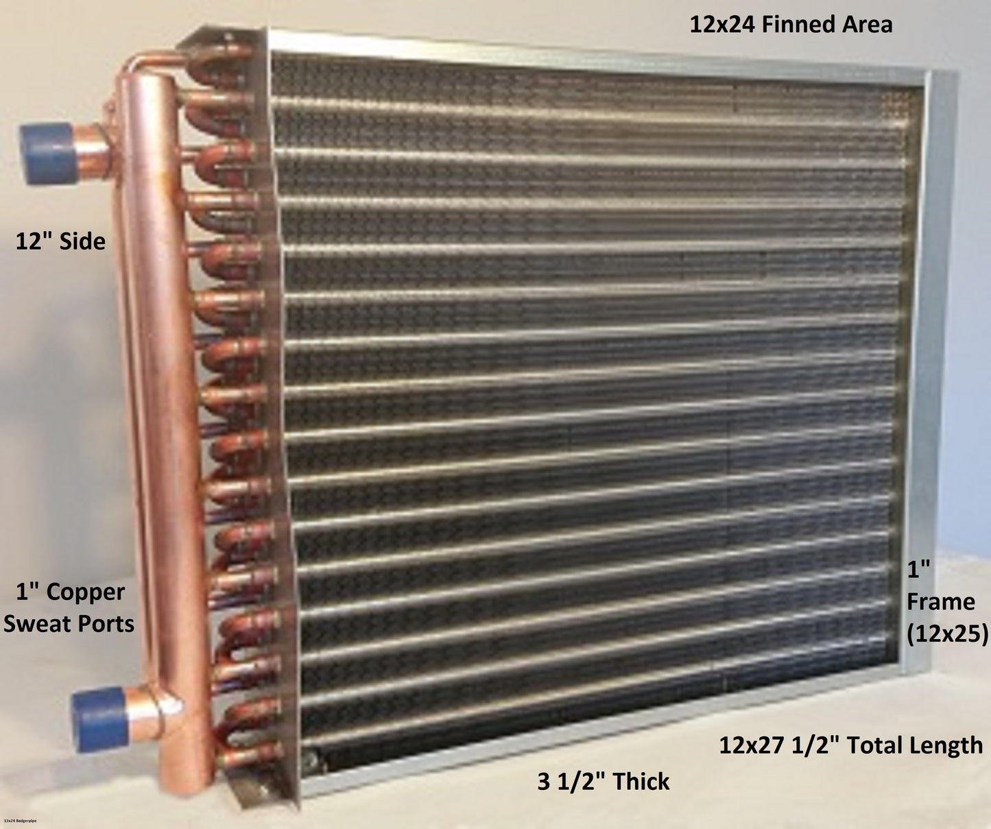 12x24  Water to Air Heat Exchanger 1" Copper Ports With Install Kit