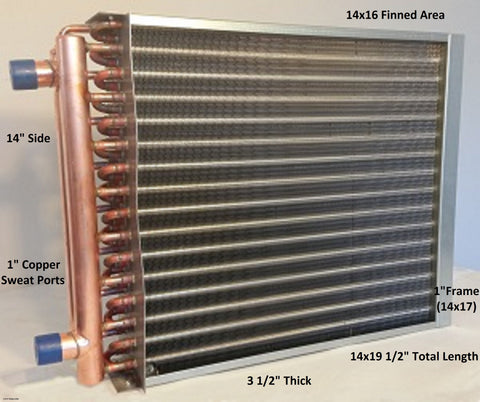 14x16 Water to Air Heat Exchanger 1" Copper Ports With Install Kit