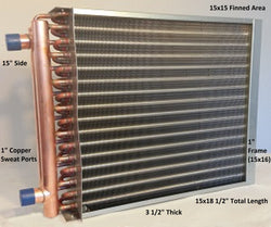 15x15  Water to Air Heat Exchanger 1" Copper Ports With Install Kit