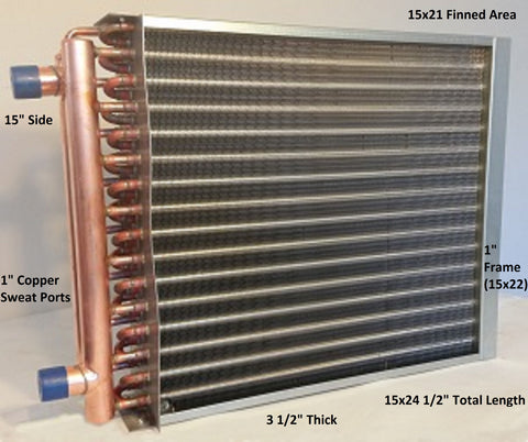 15x21 Water to Air Heat Exchanger~~1" Copper Ports w/ EZ Install Front Flange