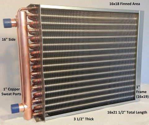 16x18 Water to Air Heat Exchanger~~1" Copper Ports w/ EZ Install Front Flange