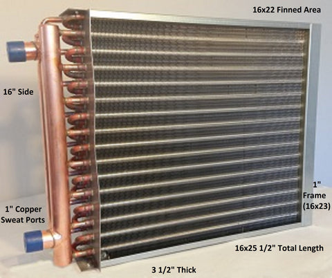 16x22 Water to Air Heat Exchanger~~1" Copper Ports w/ EZ Install Front Flange