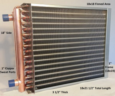 18x18 Water to Air Heat Exchanger~~1" Copper Ports w/ EZ Install Front Flange