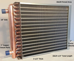 18x22  Water to Air Heat Exchanger 1" Copper Ports with install kit