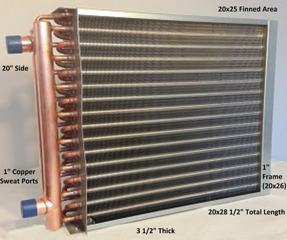 20x25  Water to Air Heat Exchanger 1" Copper Ports w/ EZ Install Front Flange