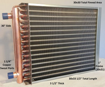 30x30 Water to Air Heat Exchanger~~w/1-1/4"Copper ports w/ EZ Install Front Flange
