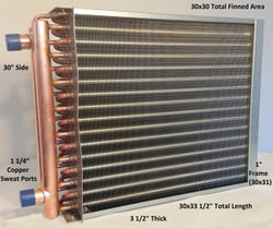 30x30 Water to Air Heat Exchanger~~1 1/4" Copper Ports With Install Kit