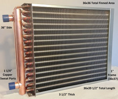 36x36 Water to Air Heat Exchanger~~1 1/4" Copper Ports With Install Kit