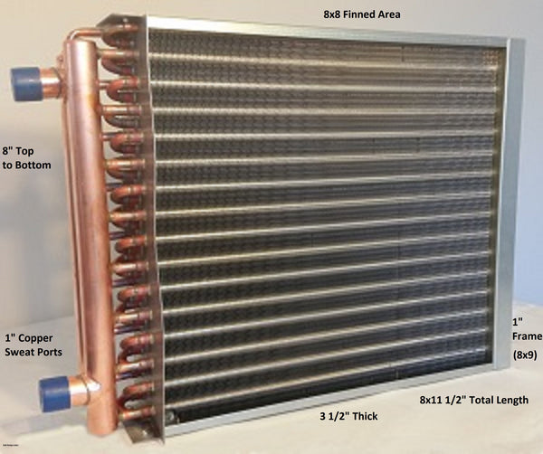 8X8 Water to Air Heat Exchanger~~1" Copper ports w/ EZ Install Front Flange