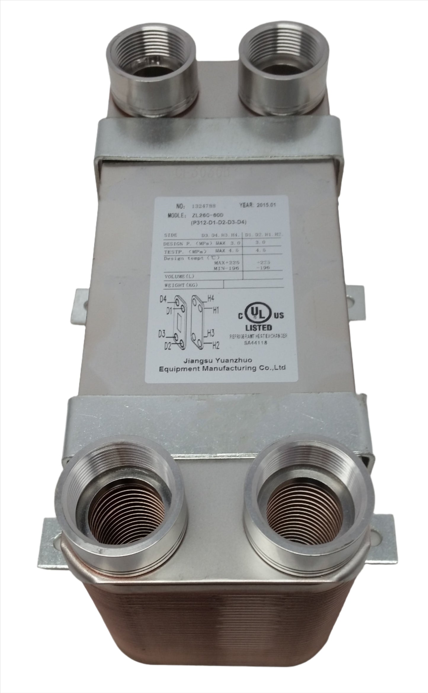 100 Plate 5x12 Water to Water Brazed Plate Heat Exchanger 1 1/4" FPT Ports w/ Brackets