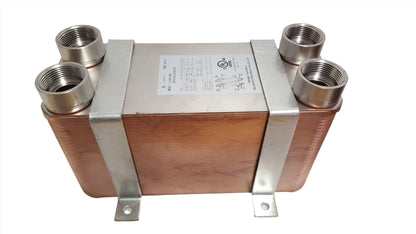 90 Plate 5x12 Water to Water Brazed Plate Heat Exchanger 1 1/4" FPT Ports w/ Brackets