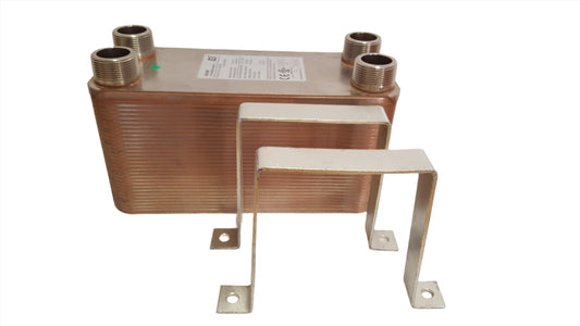 60 Plate 5x12 Water to Water Brazed Plate Heat Exchanger 1 1/4" MPT Ports w/ Brackets