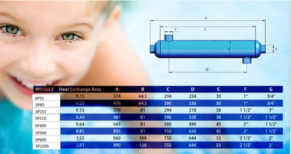 210k BTU Titanium Tube and Shell Heat Exchanger for Saltwater Pools/Spas  ss